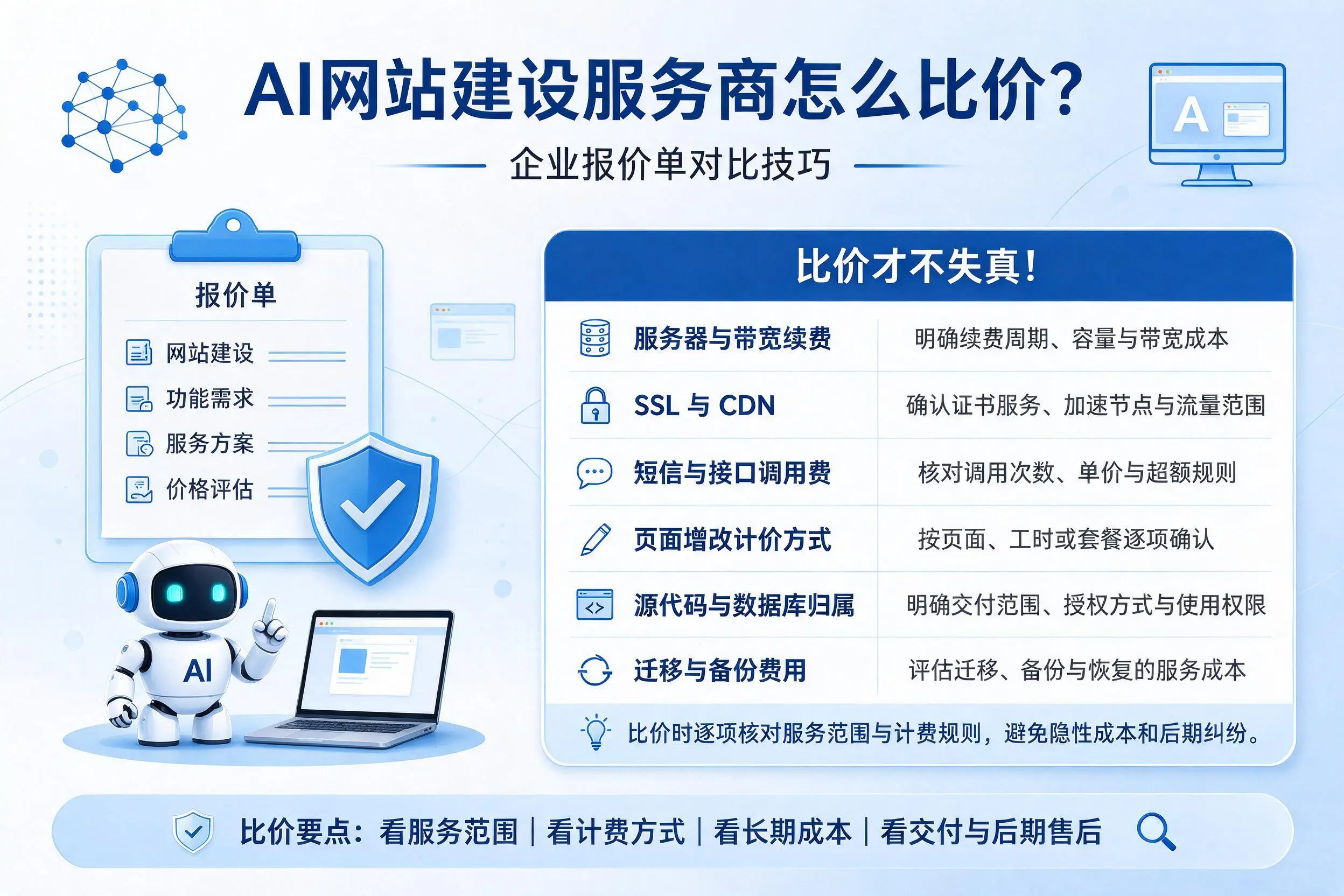 AI网站建设服务商怎么比价？北屯企业报价单对比技巧